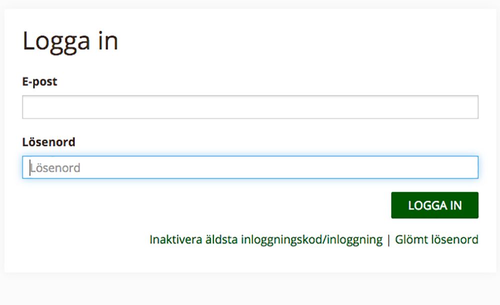 Nollställ äldsta inloggningskod